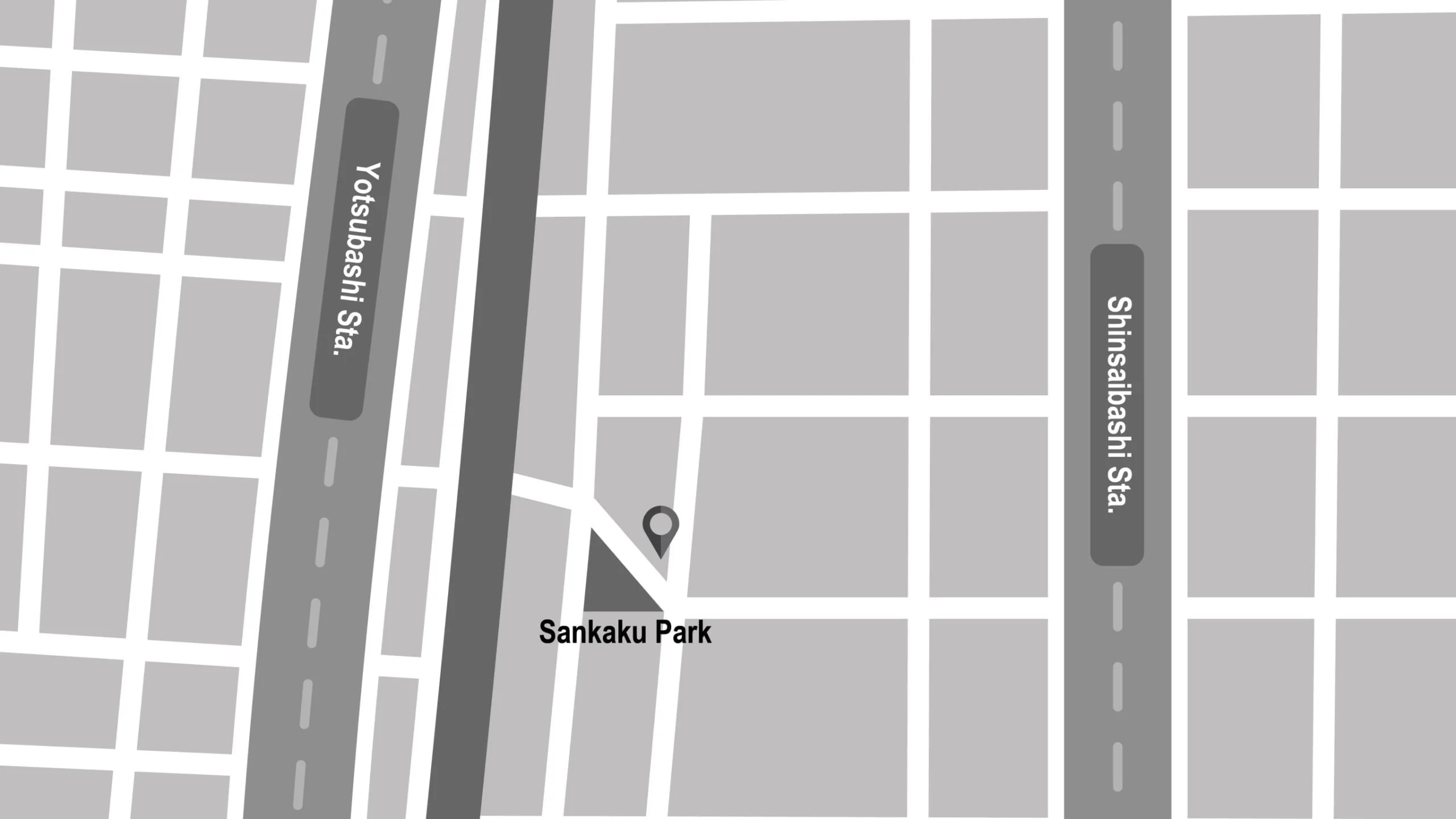 三角公園と四ツ橋駅・心斎橋駅の位置関係を示す周辺地図